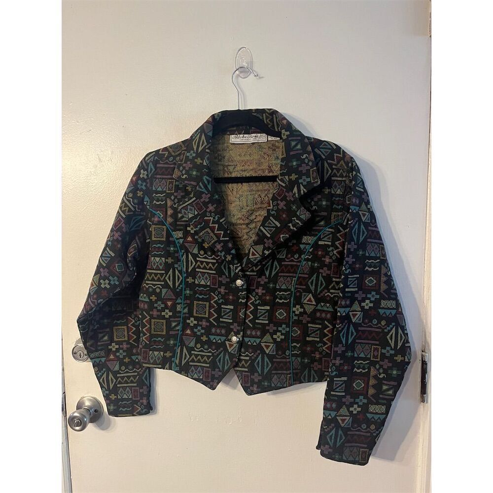 Vintage Adobe Rose Bolero Jacket‎ Southwestern Aztec Print Women's Multicolor M